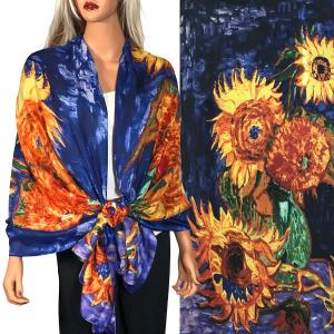 Wholesale  #59 Sunflowers on Blue<br>
Boutique Charmeuse Shawl - 