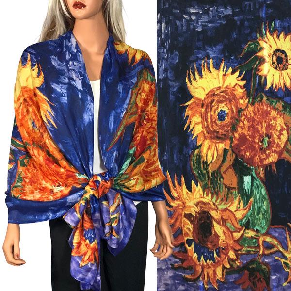 2995 - Boutique Charmeuse Shawls #59 Sunflowers on Blue<br>
Boutique Charmeuse Shawl - 