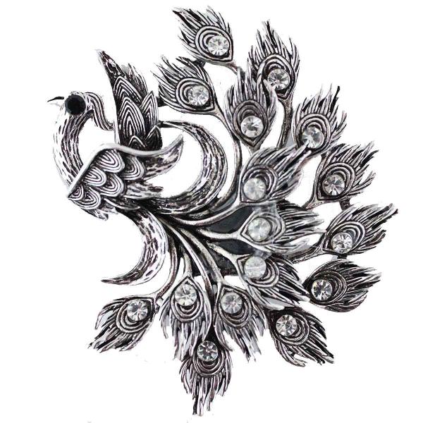 Wholesale 2997/T - Artful Design Magnetic Brooches Z0108 Silver Peacock   - 1.75: x 2.5