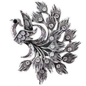 2997 - Artful Design Magnetic Brooches Z0112 Silver Peacock - 2.25