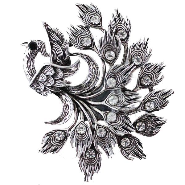 2997 - Artful Design Magnetic Brooches Z0112 Silver Peacock - 
