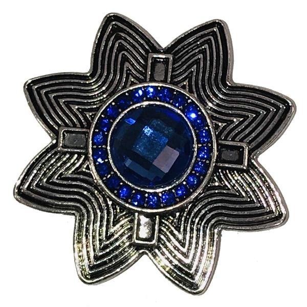 wholesale 2997 - Artful Design Magnetic Brooches 537 Silver Abstract Star w/ Blue Stone - 