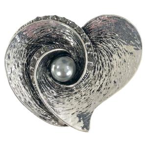 2997 - Artful Design Magnetic Brooches 559 Silver Heart w/ Hematite Pearl (MB) - 