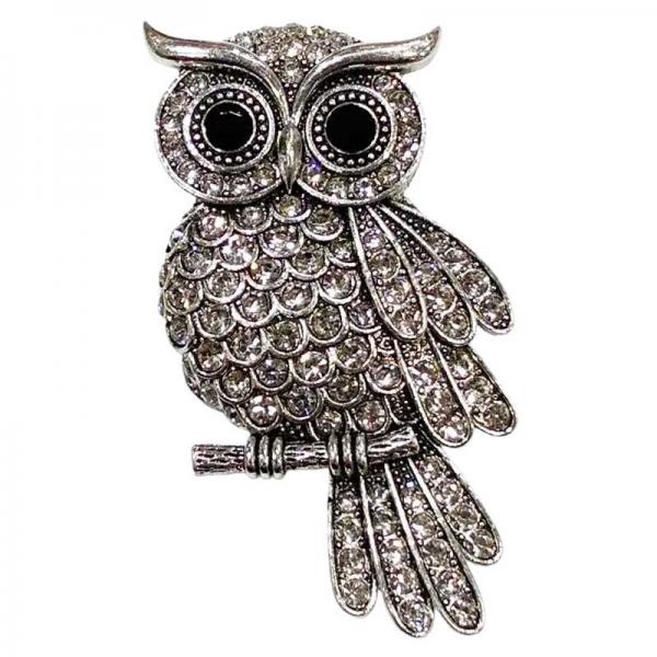 wholesale 2997/T - Artful Design Magnetic Brooches 021<br>
Clear Crystals Owl on a Branch  - .75