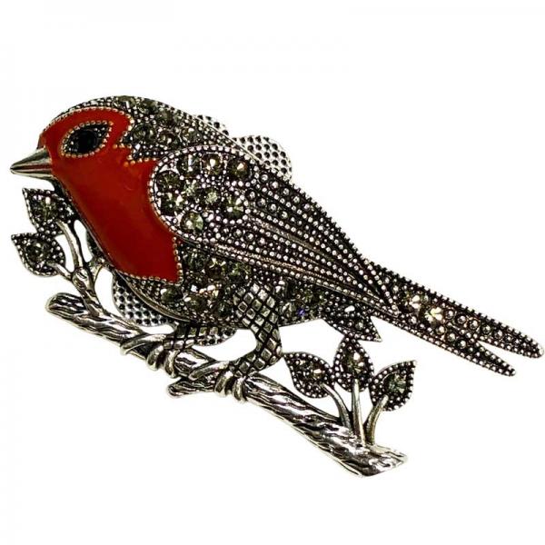wholesale 2997/T - Artful Design Magnetic Brooches 011<br>
Robin on a Branch - 2.5