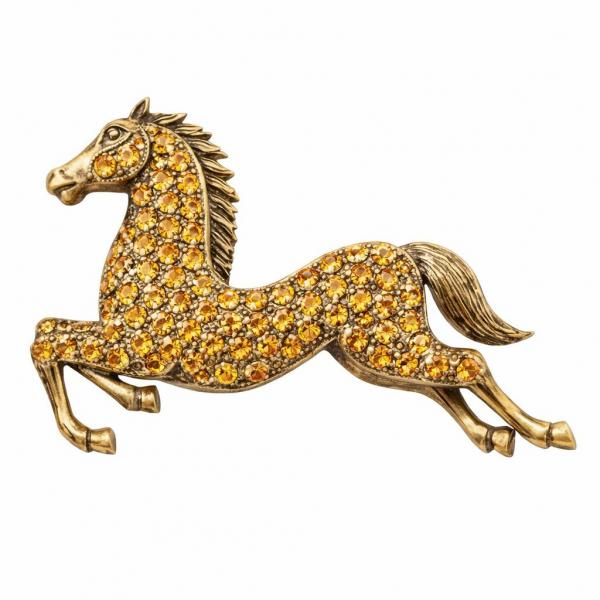 wholesale 2997/T - Artful Design Magnetic Brooches 027/AM<br>
Prancing Horse Amber Crystal - 