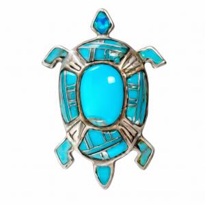 2997/T - Artful Design Magnetic Brooches 033/TQ<br>
Aztec Turtle in Turquoise - 