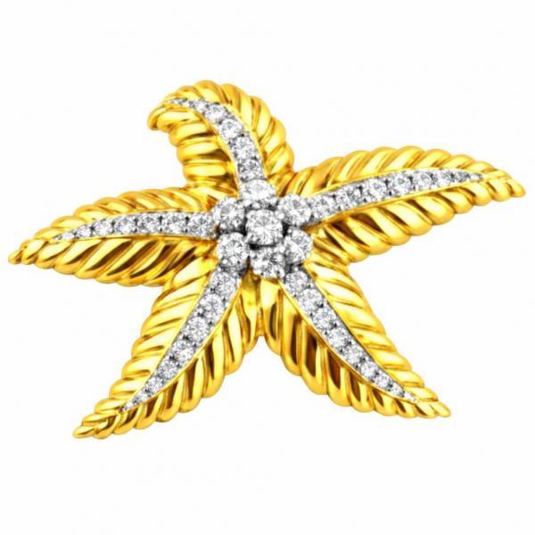 wholesale 2997/T - Artful Design Magnetic Brooches 034/G <br>
Gold Starfish  - 2.25
