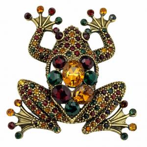 2997/T - Artful Design Magnetic Brooches 037/MIX <br>
Mixed Colored Crystal Frog - 2.25
