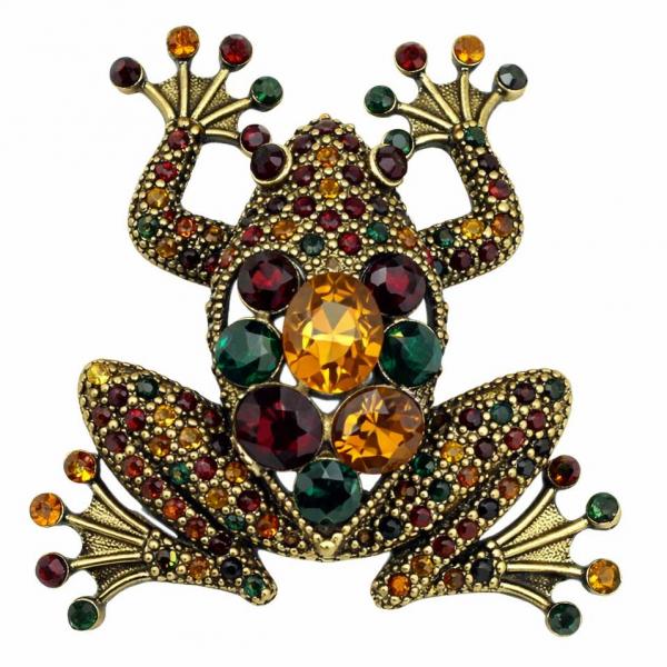 wholesale 2997/T - Artful Design Magnetic Brooches 037/MIX <br>
Mixed Colored Crystal Frog - 2.25