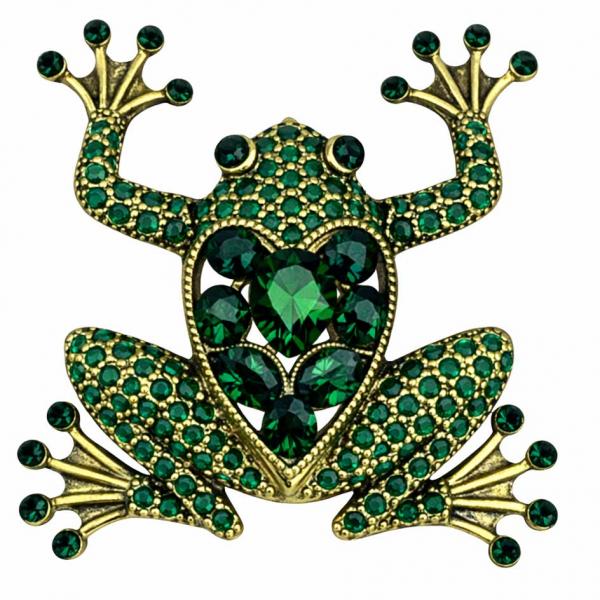 wholesale 2997/T - Artful Design Magnetic Brooches 037/GN <br>
Green Crystal Frog - 2.25
