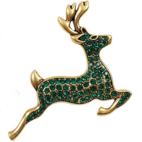 wholesale 2997/T - Artful Design Magnetic Brooches 558 - Green Crystals<br>
Prancing Reindeer   - 2.25