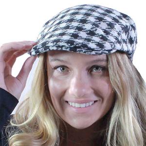 2999 - Fall and Winter Brimmed Hats and Caps 5002 HOUNDSTOOTH BLACK-GREY Newsboy Cap - One Size Fits Most