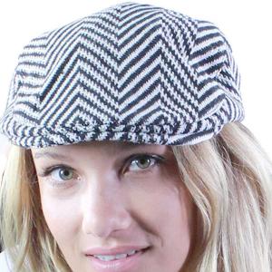 2999 - Fall and Winter Brimmed Hats and Caps 5002 CHEVRON BLACK-GREY Newsboy Cap - One Size Fits All