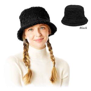 2999 - Fall and Winter Brimmed Hats and Caps 202 - Black<br>
Boucle Teddy Bear Bucket Hat - One Size Fits Most
