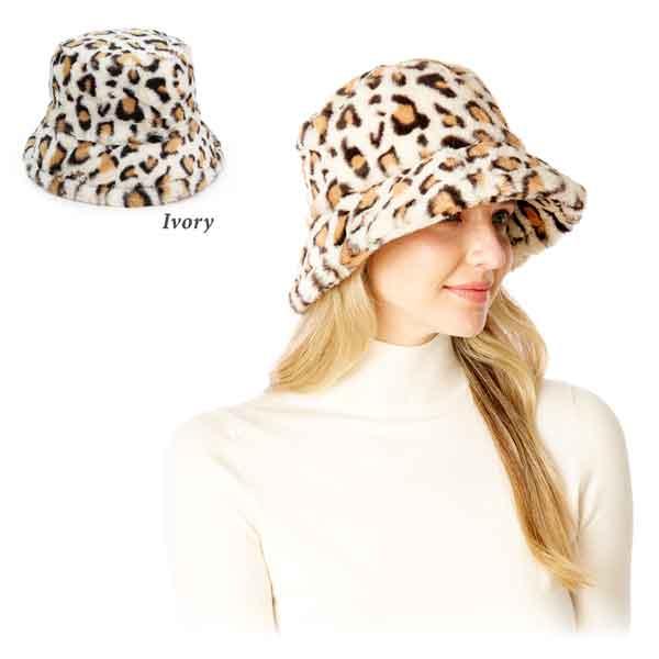 wholesale 2999 - Fall and Winter Brimmed Hats and Caps 211 - Ivory<br>
Leopard Print Fur Hat - One Size Fits Most