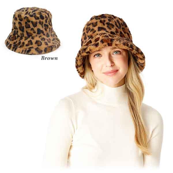 wholesale 2999 - Fall and Winter Brimmed Hats and Caps 211 - Brown<br>
Leopard Print Fur Hat - One Size Fits Most