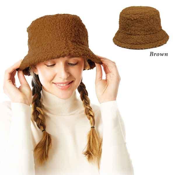 wholesale 2999 - Fall and Winter Brimmed Hats and Caps 202 - Brown<br>
Boucle Teddy Bear Bucket Hat - One Size Fits Most
