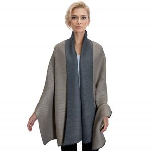 3072 & 3073 - Reversible Pleated Shawls 3073 Solid Tan reverses to Solid Grey - 