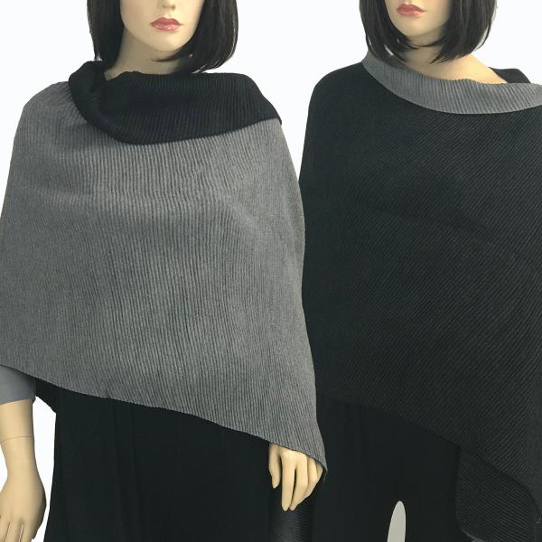 wholesale 3072 & 3073 - Reversible Pleated Shawls 3073 Solid Black reverses to Solid Silver - 