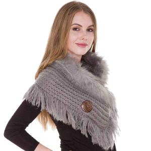 1270 - Faux Fur Collar w/ Coconut Button  Grey Faux Fur Collar w/ Coconut Button 1270 MB - 