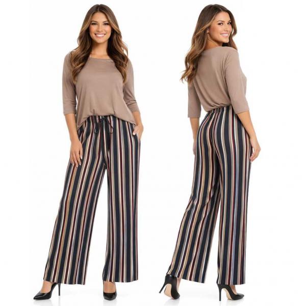 wholesale 902T/T - Pleated Twill Pants  #05 Striped Navy-Taupe-Red - One Size Fits All