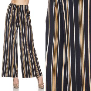 902T - Pleated (No Hem) Twill Pants PLUS #07 Striped Black-Gold-White - Plus Size (XL-2X)