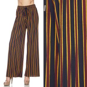 902T - Pleated (No Hem) Twill Pants #08 Striped Navy-Burgundy-Yellow - One Size Fits All