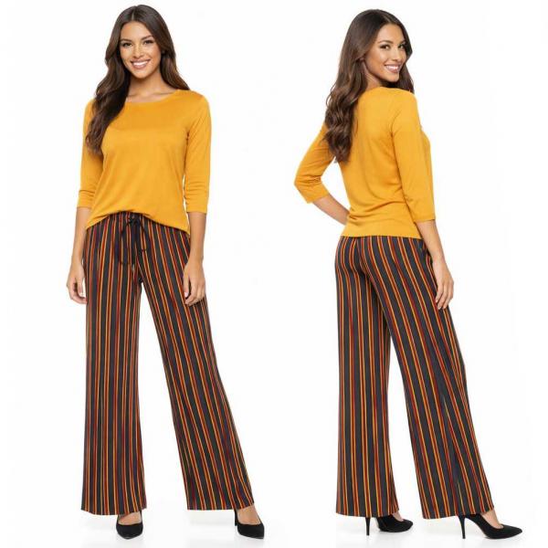 wholesale 902T/T - Pleated Twill Pants  PLUS #08 Striped Navy-Burgundy-Yellow - Plus Size (XL-2X)