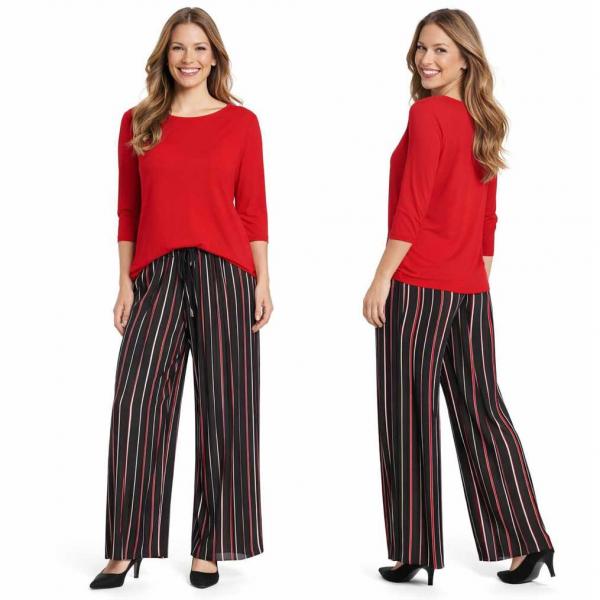 wholesale 902T/T - Pleated Twill Pants  PLUS #09 Striped Black-Red-White - Plus Size (XL-2X)
