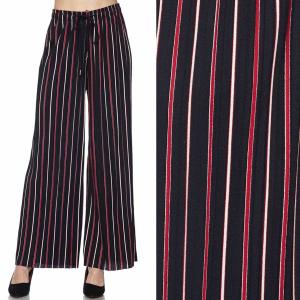 902T - Pleated (No Hem) Twill Pants PLUS #12 Striped Navy-Red - Plus Size (XL-2X)