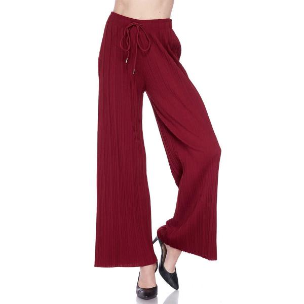902ANP - Pleated Wide Leg Twill Pants SOLID BURGUNDY Stretch Twill Pleated Wide Leg Pants - One Size Fits All