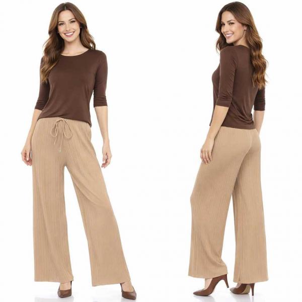 wholesale 902T/T - Pleated Twill Pants  Mocha<br>
Stretch Twill Pleated Wide Leg Pants - One Size Fits S-L