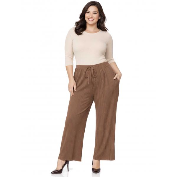wholesale 902T/T - Pleated Twill Pants  Taupe Curvy<br>
Stretch Twill Pleated Wide Leg Pants - One Size Fits L-XL