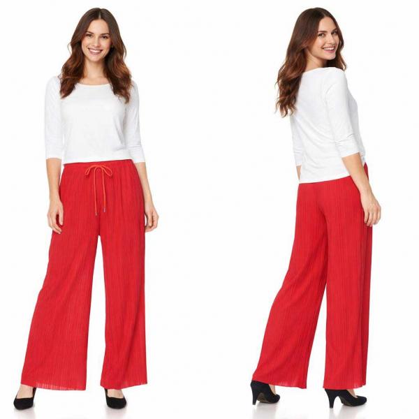 wholesale 902T/T - Pleated Twill Pants  Red<br>
Stretch Twill Pleated Wide Leg Pants - One Size Fits S-L