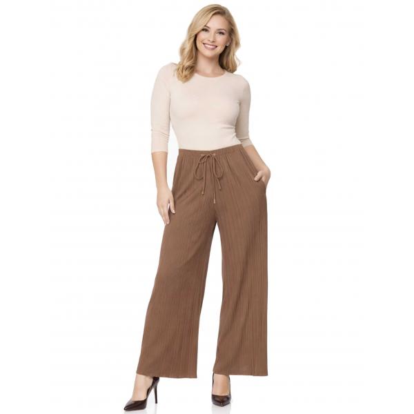 wholesale 902T/T - Pleated Twill Pants  Taupe<br>
Stretch Twill Pleated Wide Leg Pants - One Size Fits S-L