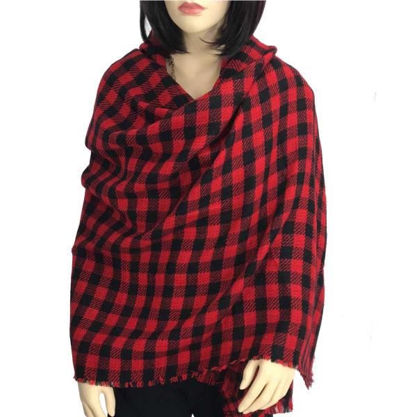 wholesale Oblong Scarves/Shawls - Buffalo Check 9088* Red and Black* - 
