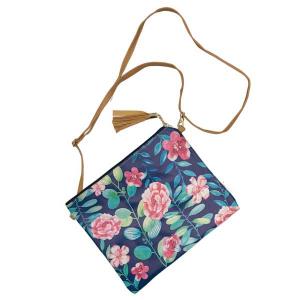 Wholesale 3057  - Crossbody Bags and Wristlets 9300 - Flower on Navy  <br> 
Cross Body Clutch - 