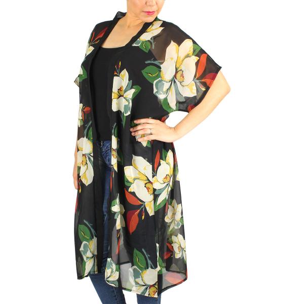 wholesale 9265 - Flower Print Chiffon Kimono Black - 