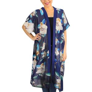 Wholesale 9265 - Flower Print Chiffon Kimono Navy - 