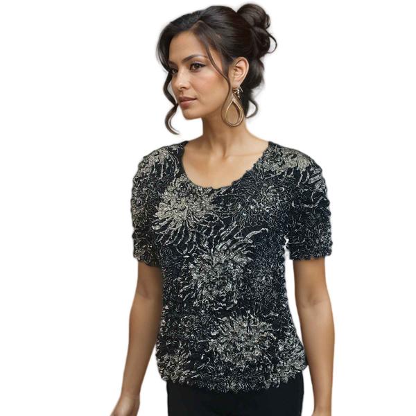Wholesale 307 Gourmet Popcorn - Short Sleeve Abstract Flowers Black-Tan - One Size Fits Most