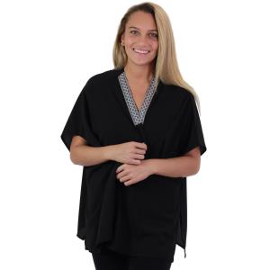 Wholesale  1213 - Black<br>Crepe Kimono - Collar Accent - 