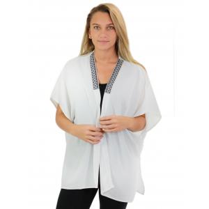 Wholesale  1213 - White<br>Crepe Kimono - Collar Accent - 