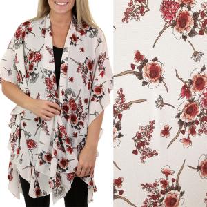 3095 - Ruffled Crepe Kimonos  Floral Print 1248 - White - 