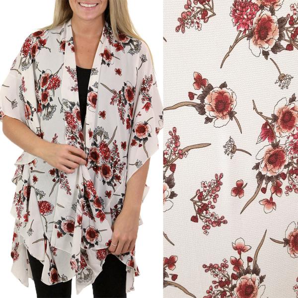 Wholesale 3095 - Ruffled Crepe Kimonos  Floral Print 1248 - White - 