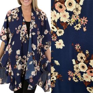 Wholesale 3095 - Ruffled Crepe Kimonos  Flower Print 1249 - Navy - 