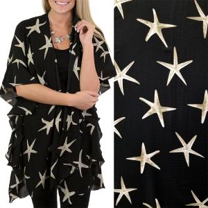 3095 - Ruffled Crepe Kimonos  Starfish Print 1257 - Black - 