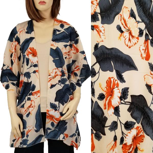 wholesale 3097 - Ruffled Brushed Satin Kimonos 1309 - Beige<br> Tropical Floral Kimono  - 