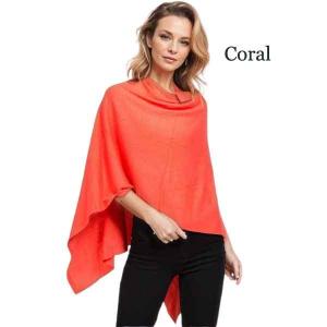8672 - Cashmere Feel Ponchos  Coral - One Size Fits Most