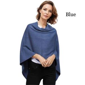 8672 - Cashmere Feel Ponchos  Blue - One Size Fits Most
